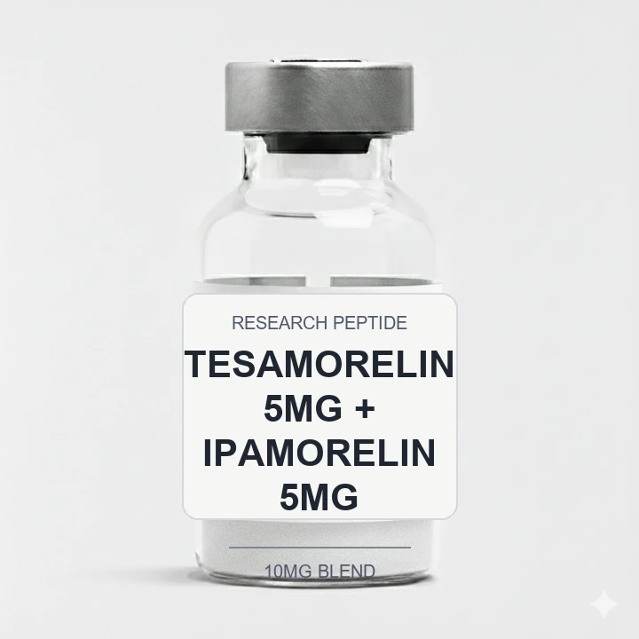 Tesamorelin 5mg + Ipamorelin 5mg (10mg Blend) vial label